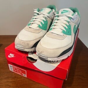 Nike Air Max 90 White, Black, and Teal sneakers